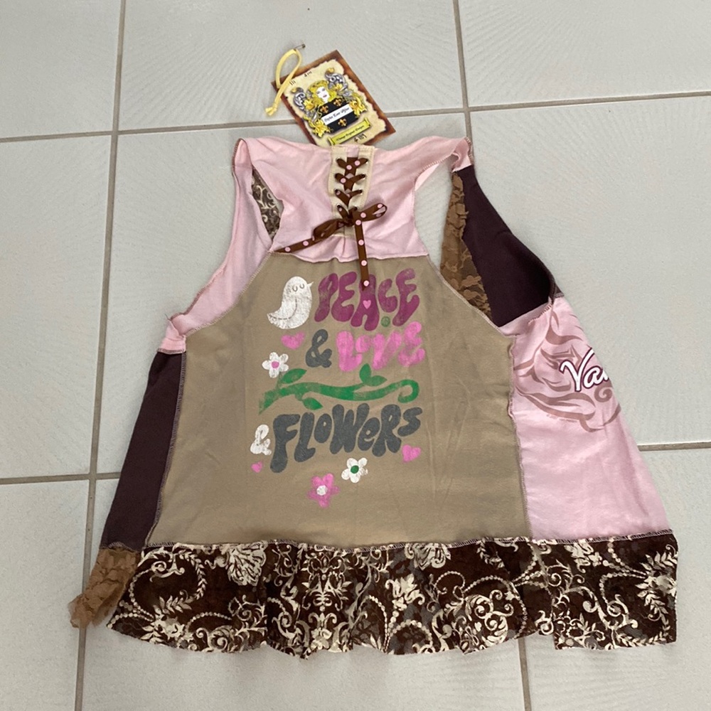 Vintage Styles Ever After Handmade Van Halen brown pink brown lace vest OS